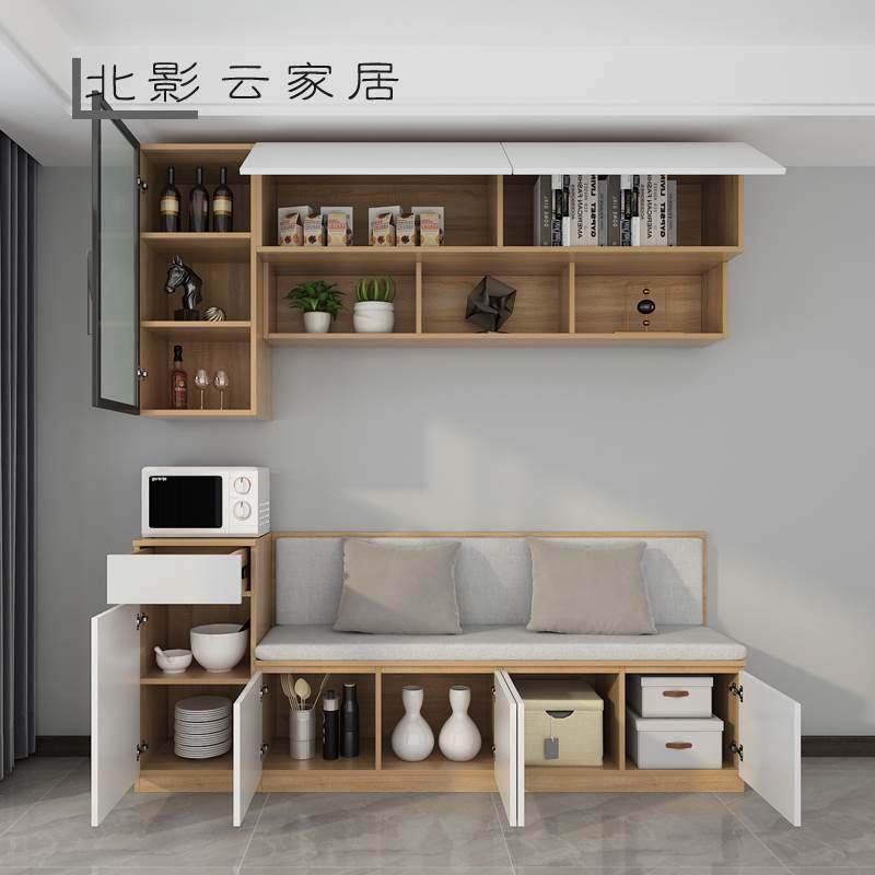 现代简约玻璃门悬挂边柜凳餐休闲柜卡座收纳台座卡座餐边柜