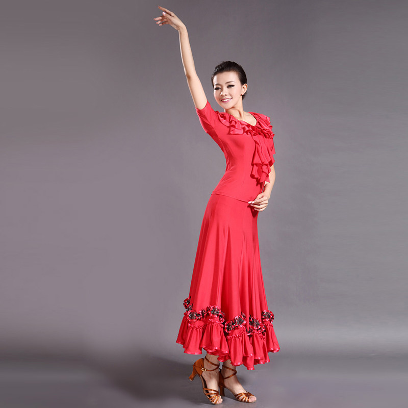高档摩登舞女女士交谊舞国标舞练习大摆新款半身摩登舞下装