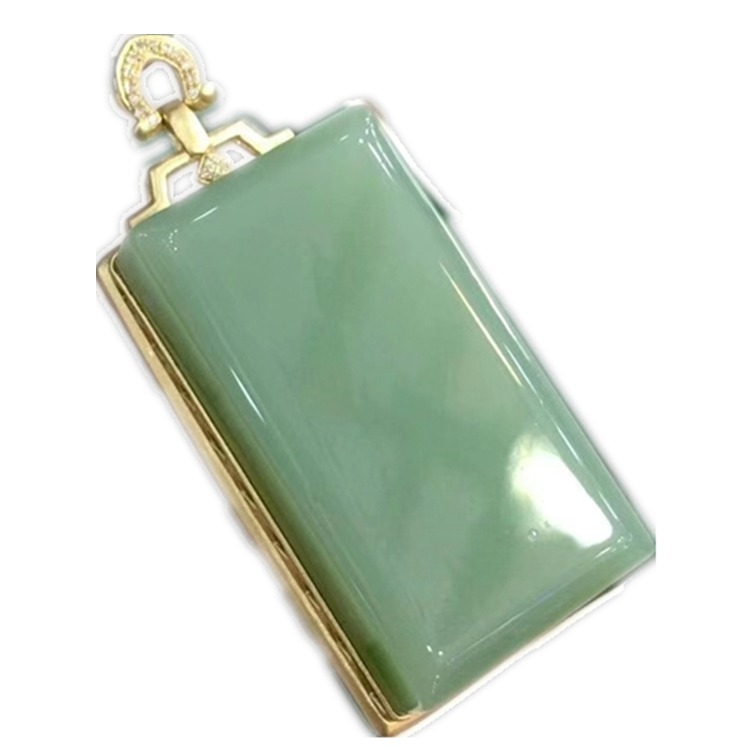 新品和田碧玉镶嵌方牌吊坠玉牌男女玉坠玉佩颈饰