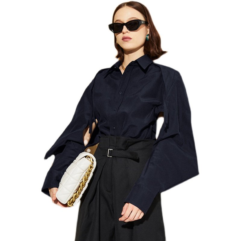 衬衫老板bv秀场镂空三角宽松通勤新材料日本衬衫