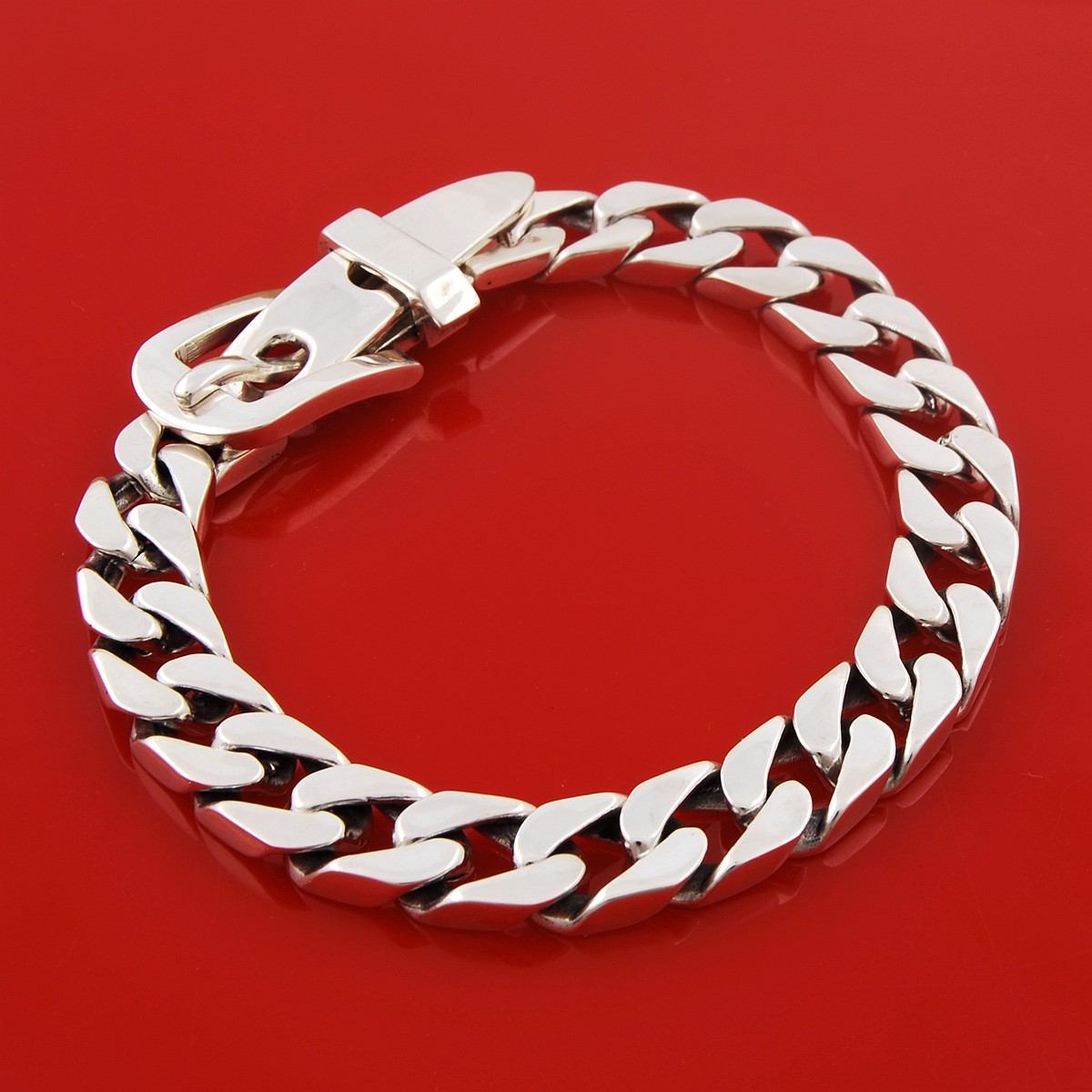 可调长度加厚实心纯银活扣手链扁链马鞭链酷男手链