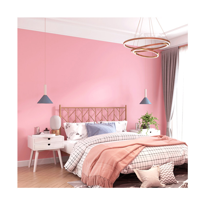 粉色卧室墙纸公主粉可爱少女北欧ins网红纯色无纺布墙纸