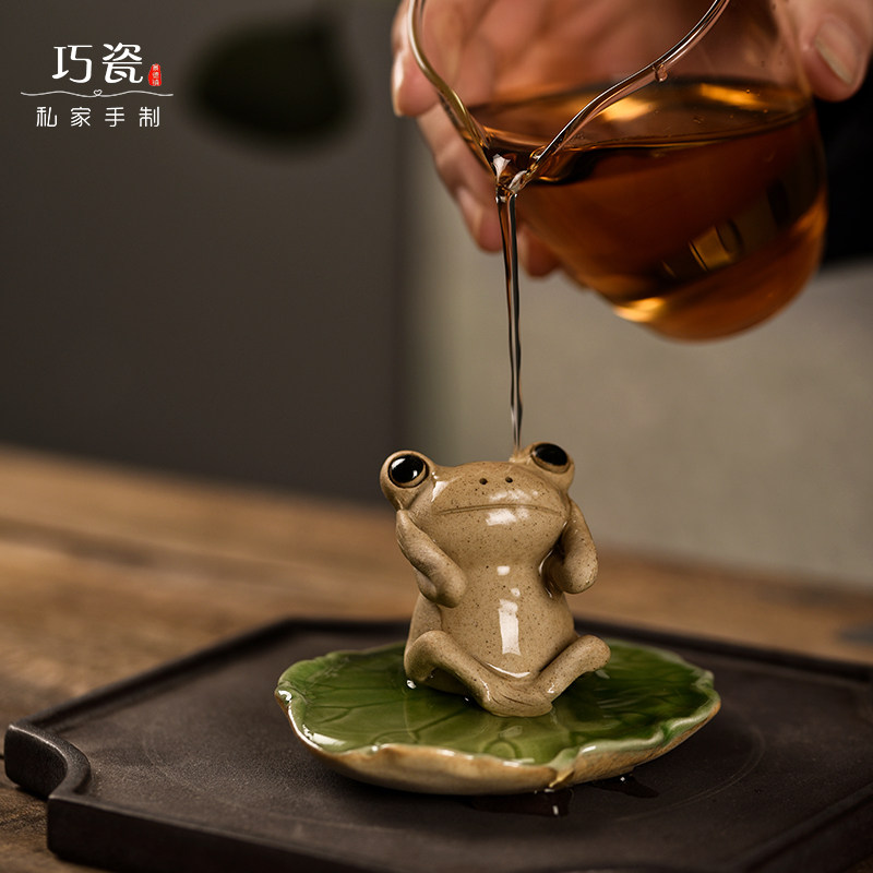 禅意陶瓷青蛙茶宠创意可爱桌面摆件精品可养摆件