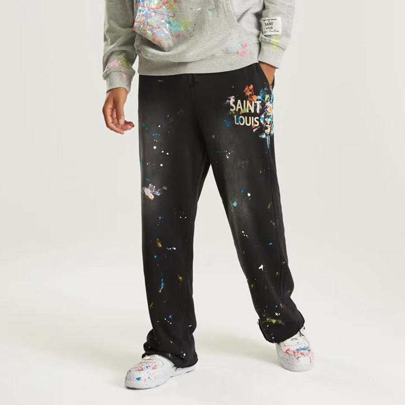saintlouis闪粉泼墨做旧运动裤男嘻哈街头潮牌休闲裤
