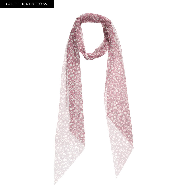 gleerainbow夏日超薄浅紫樱花透明网纱飘带丝巾围巾