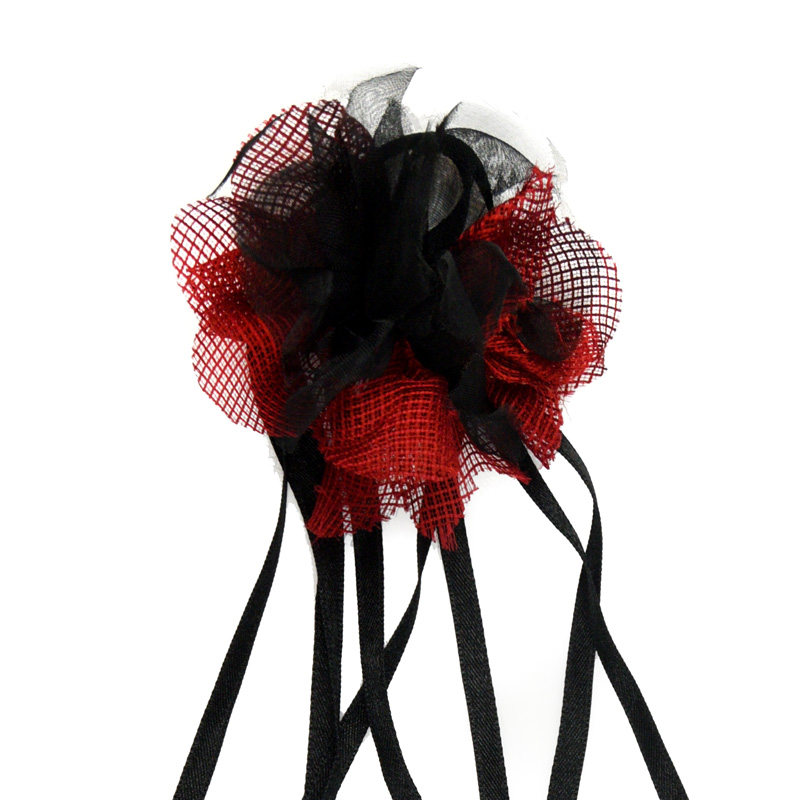 gleerainbow暗黑哥特风红真丝丝网立体颈花飘带围巾