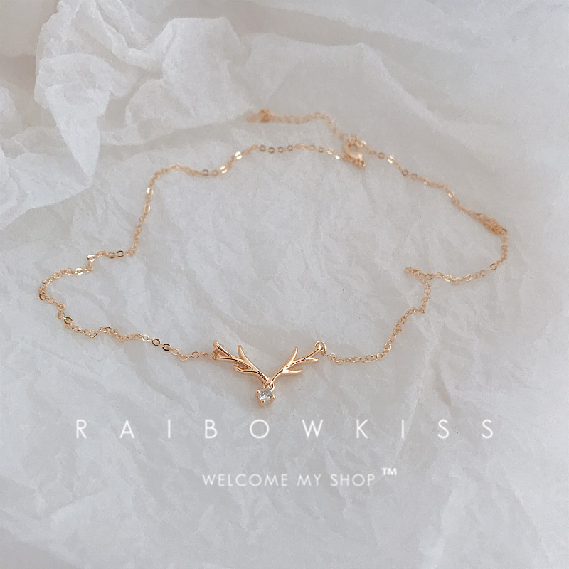 馨米娅一路有你麋鹿鹿角颈链S925纯银毛衣链2022时尚简约卫衣项链