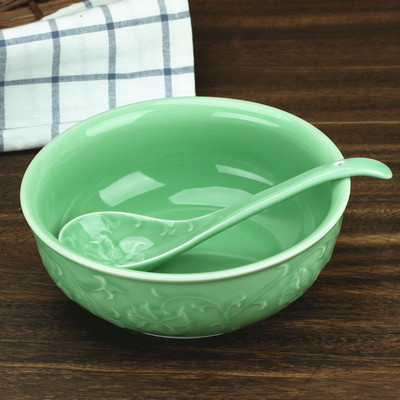 龙泉青瓷9英寸陶瓷大号汤盆微波炉碗