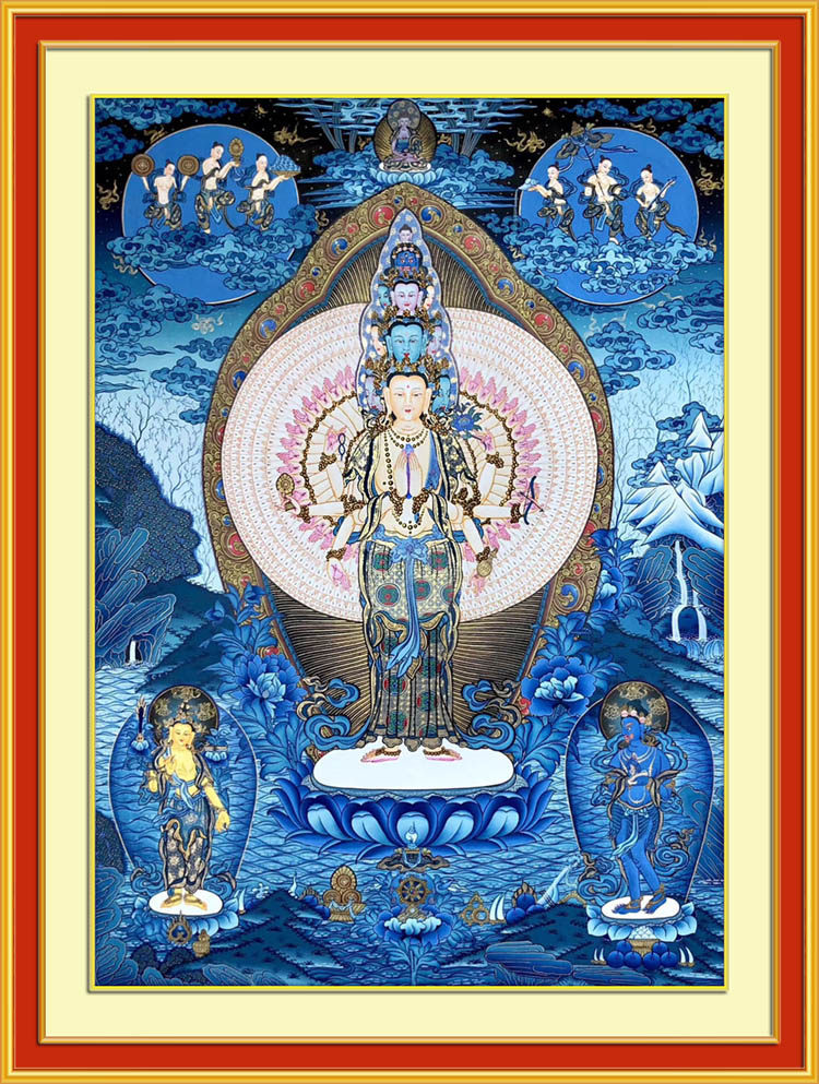 小格十字绣千手观音千眼唐卡印花尼泊尔藏族棉绣埃及十字绣套件