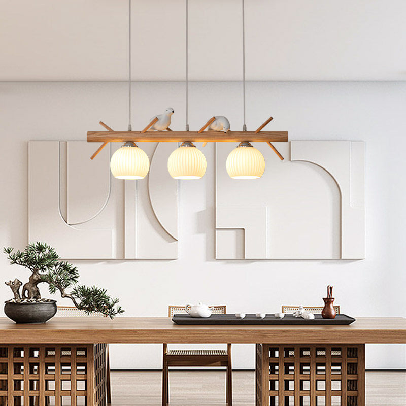 餐厅吊灯三头北欧原木风个性饭厅灯简简约现代餐厅吊灯