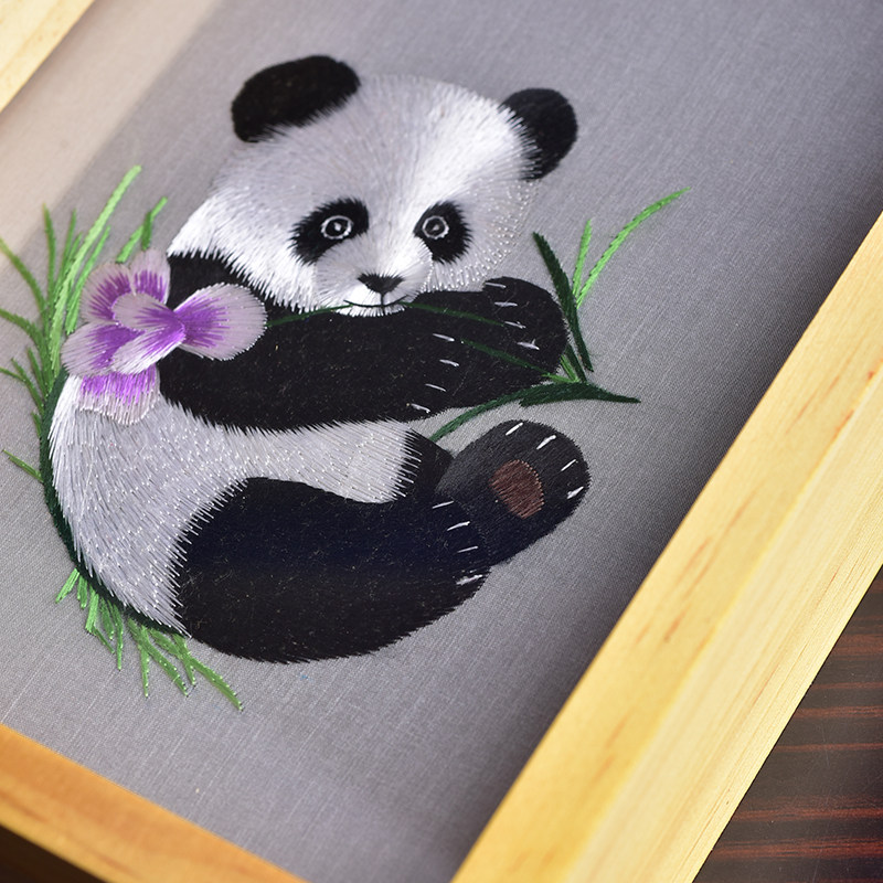 四川蜀绣真丝手工双面刺绣中式方形摆件实木摆件