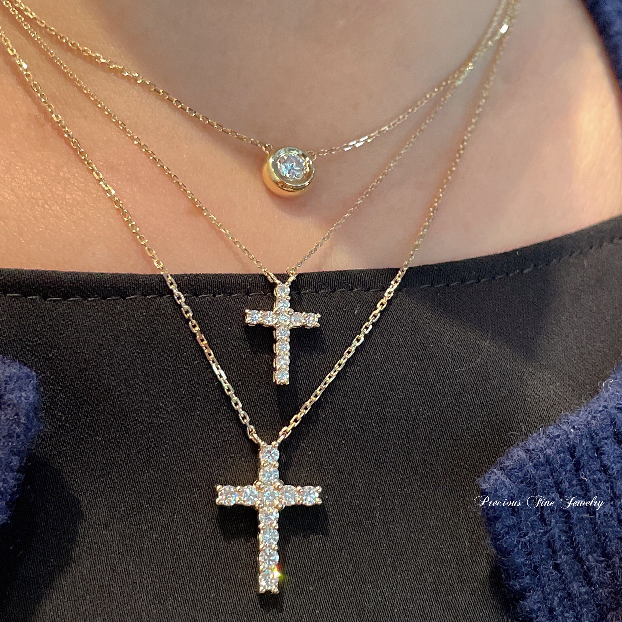 项链precious原创设计钻石十字架18k黄金纯金锁骨颈饰