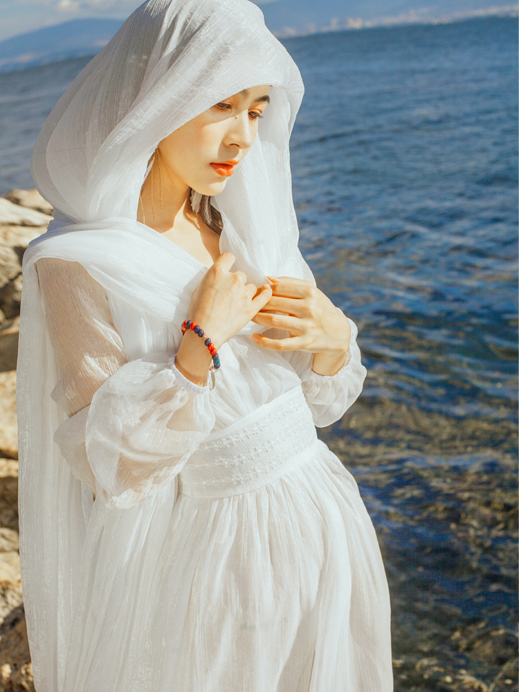 白色海边拍照裙子丽江大理旅游度假长裙超仙飘逸连衣裙