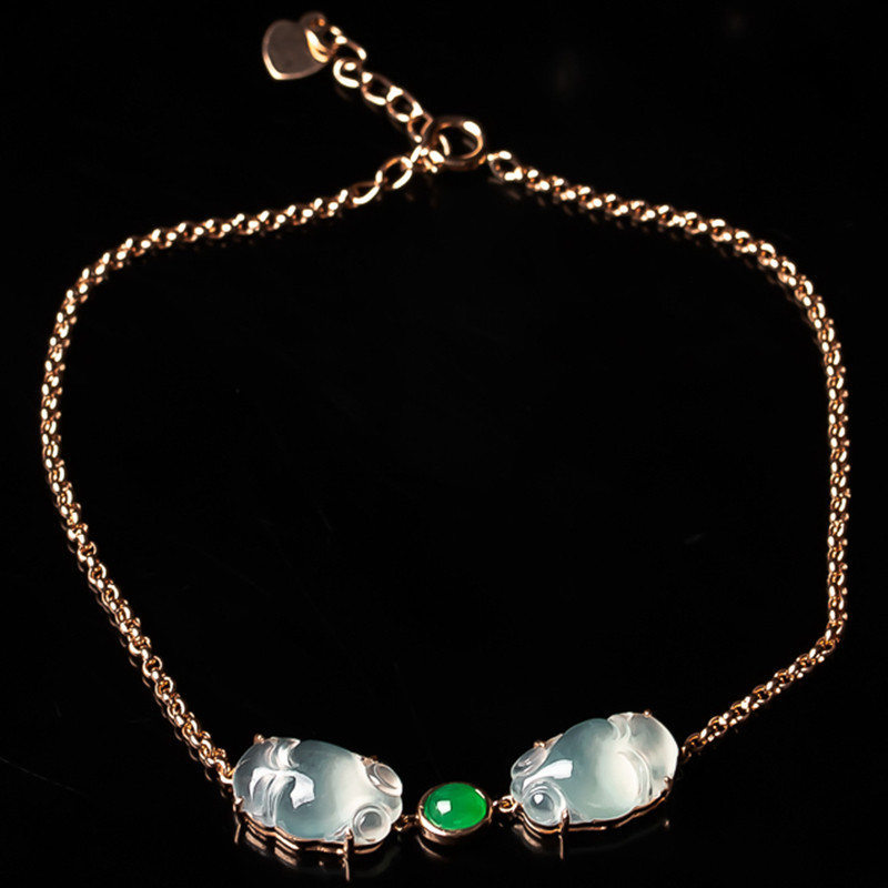 手链冰种年年有余18k金镶玉翡翠天然翡翠玉石镶嵌2.96