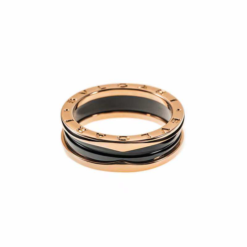 bvlgari宝格丽玫瑰金黑陶瓷三环戒指55码公价14700戒指