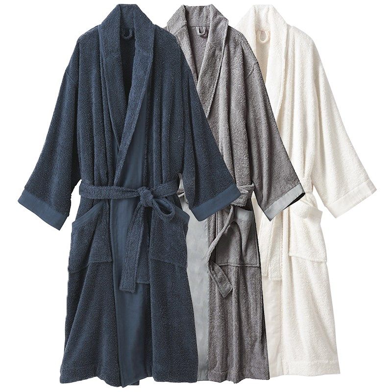 出口日本日式良品春夏睡袍全棉浴袍男女纯棉毛巾浴裙