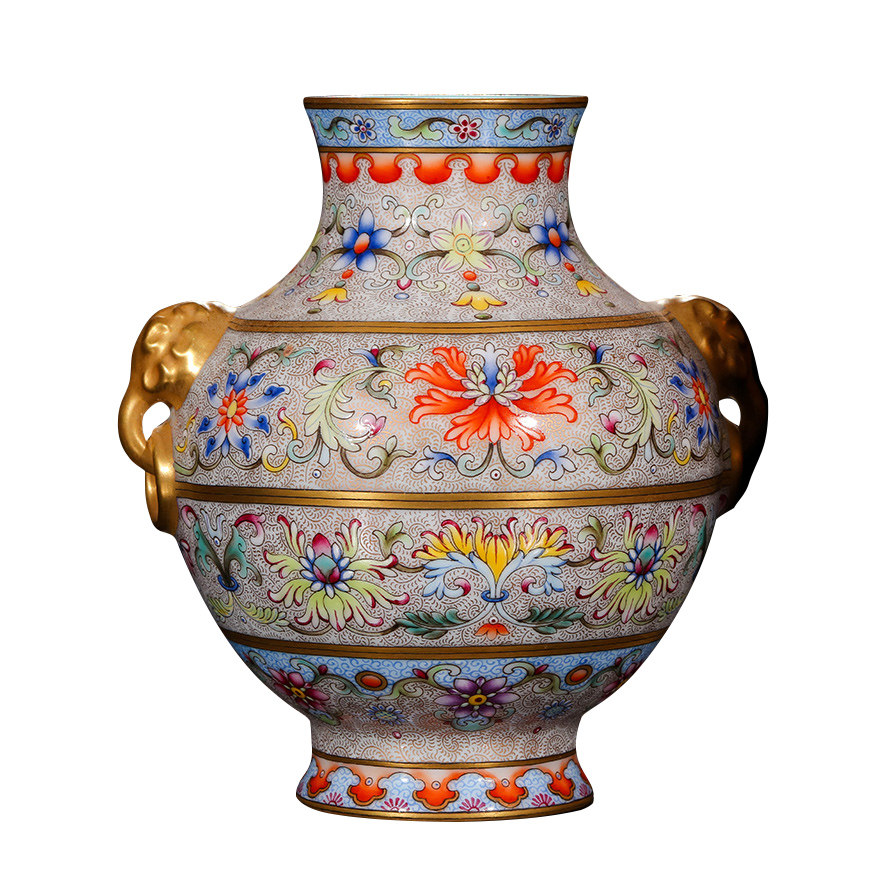 手绘仿古花瓶景德镇陶瓷瓷瓶珐琅彩双环环瓶新花瓶