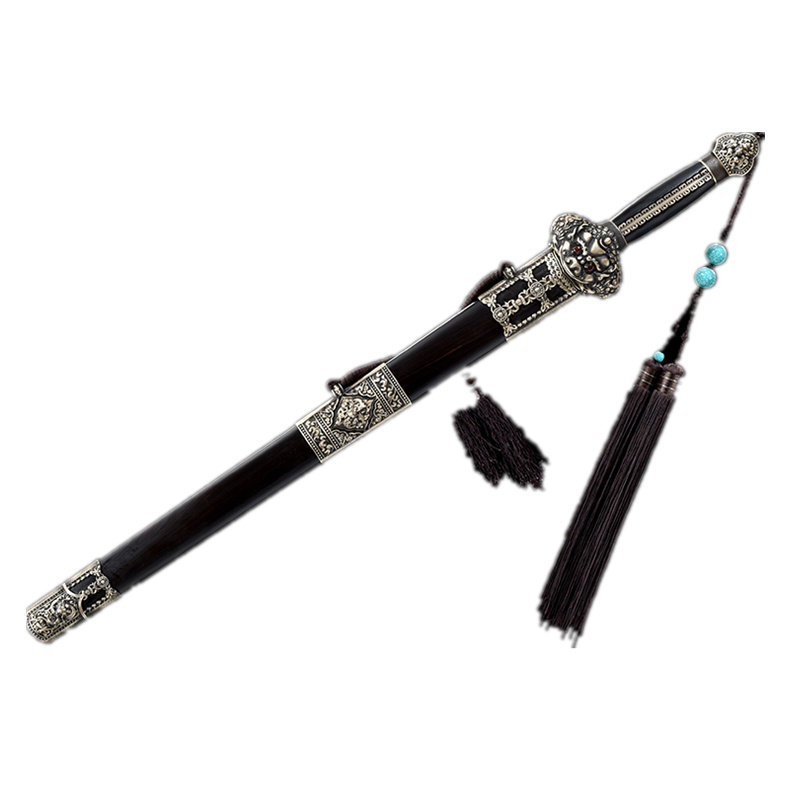 永乐剑花花纹钢黑檀木剑鞘黄铜装具龙泉龙影刀剑