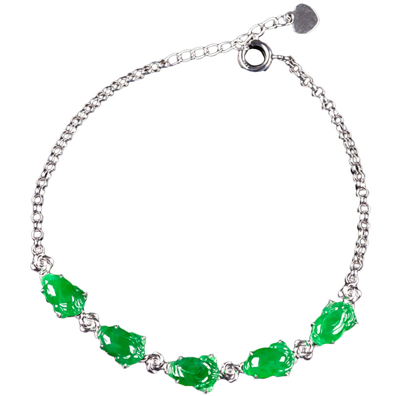 貔貅18k金镶玉手串翡翠皮休玉石镶嵌手链天然手饰