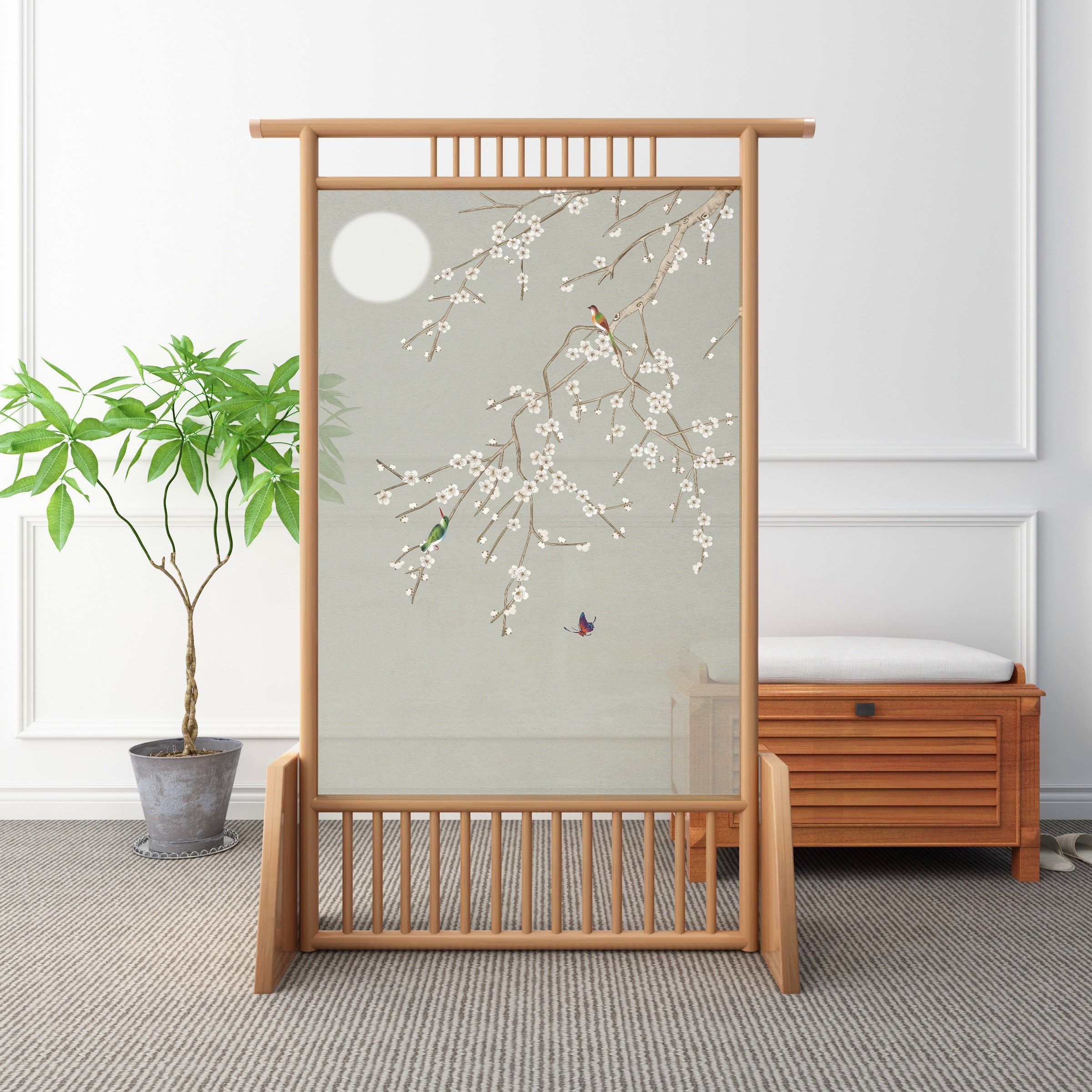 中国国风禅意隔断栅栏装饰屏风入户挡煞玄关座屏