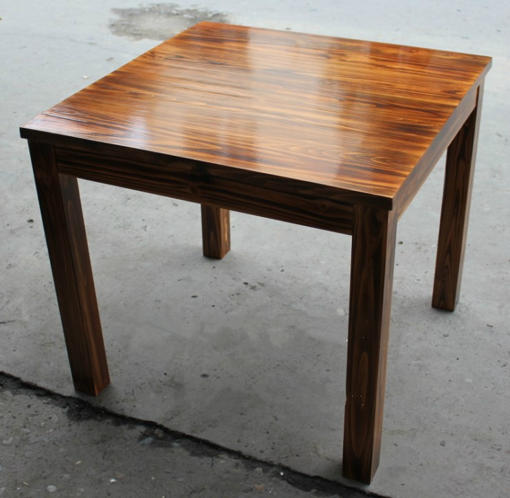 方桌新款实木餐桌火烧碳化木休闲桌打牌桌饭店实木餐桌