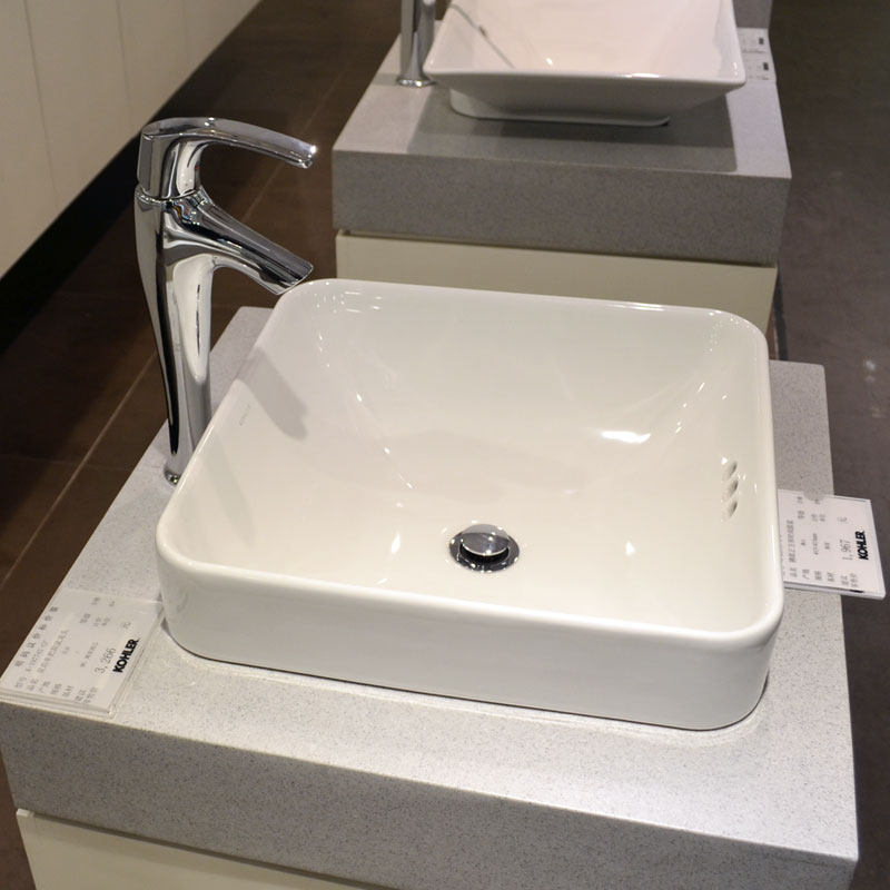 科勒卫浴洁具台上k26610拂朗陶瓷白色正方形时尚脸盆台上盆