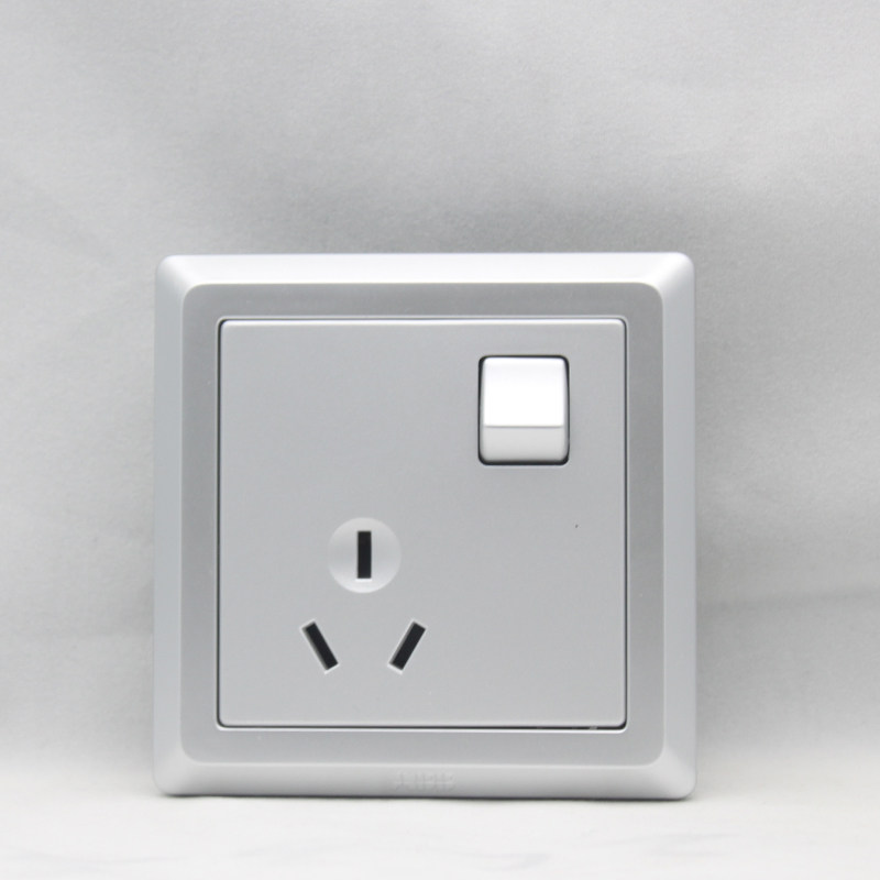 abb开关插座面板abb德逸系列银色10a三孔插座带开关ae223-s