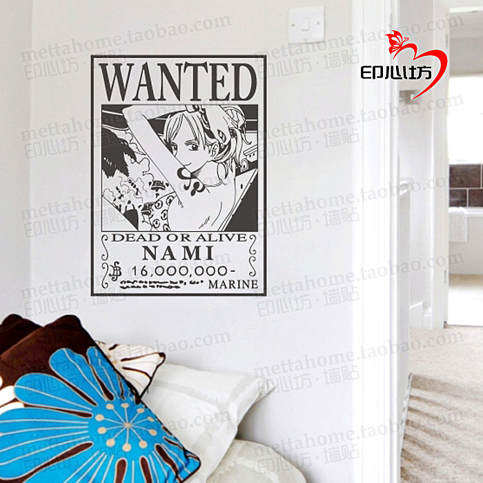 g013海贼王娜美海盗通缉令个性另类家居贴纸印心墙贴