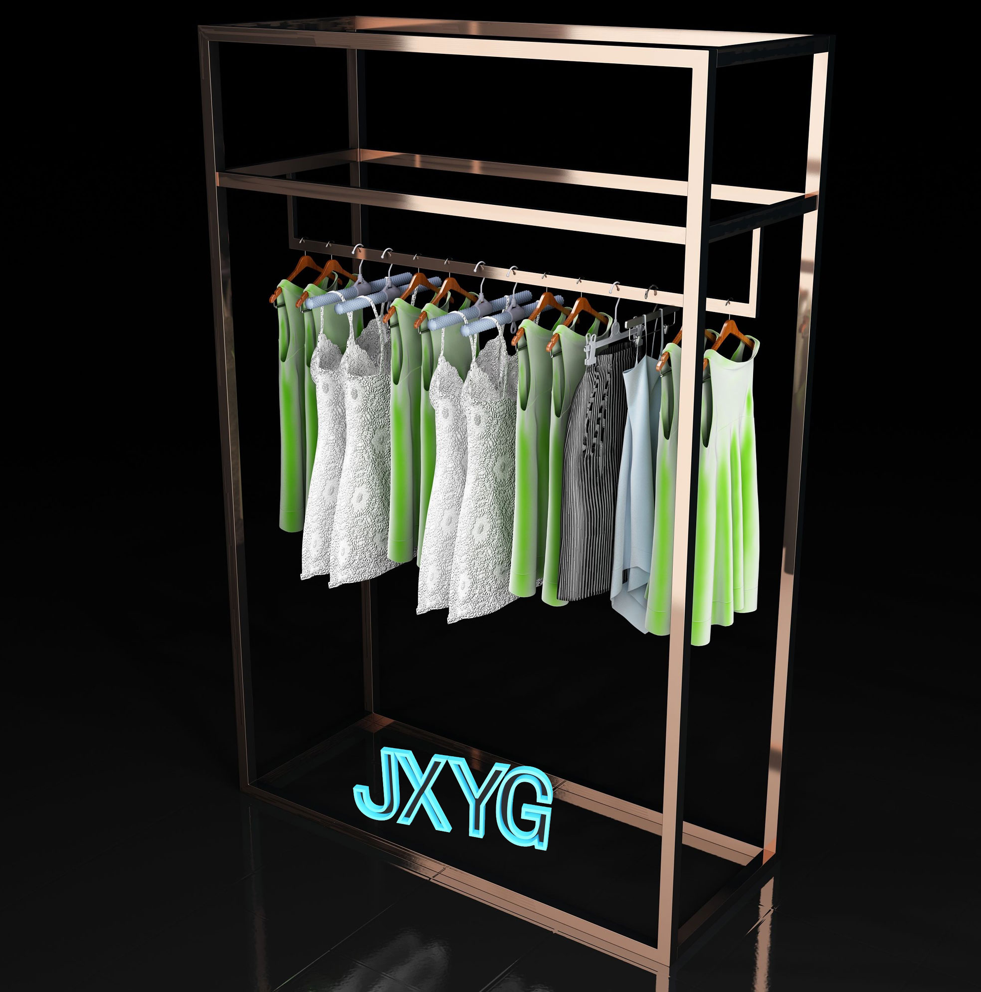 服装货架服装展展示架陈列专卖店定做jx玫瑰金衣架服装展示架