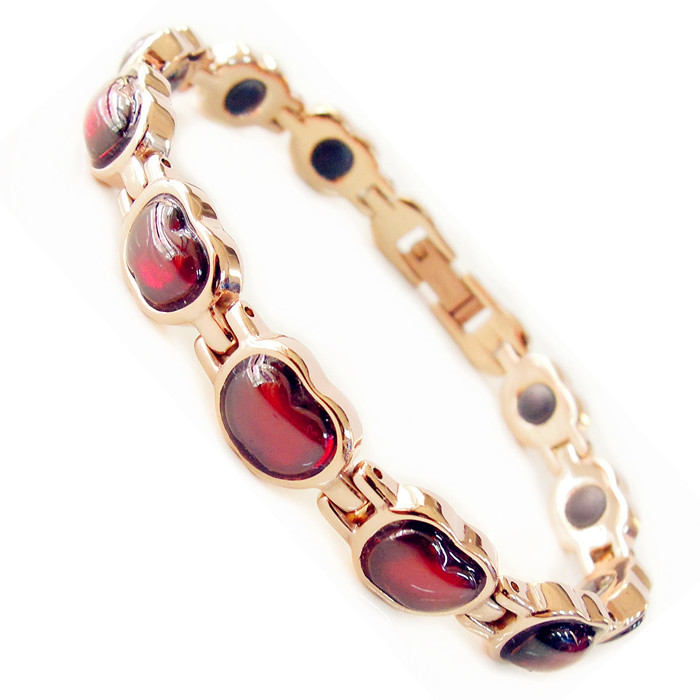 台湾koto石榴红保健磁力锗石鸡心玛瑙石防辐射健康苹果款女手链