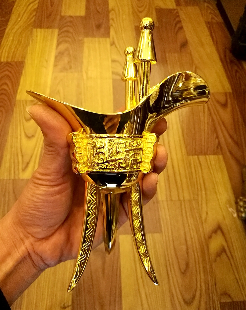 仿古青铜铜爵摆件中式复古创意金属酒杯父辛摆件
