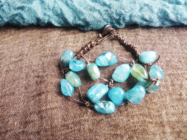 天然蓝龙玛瑙不规则手作蜡绳手链异域手链