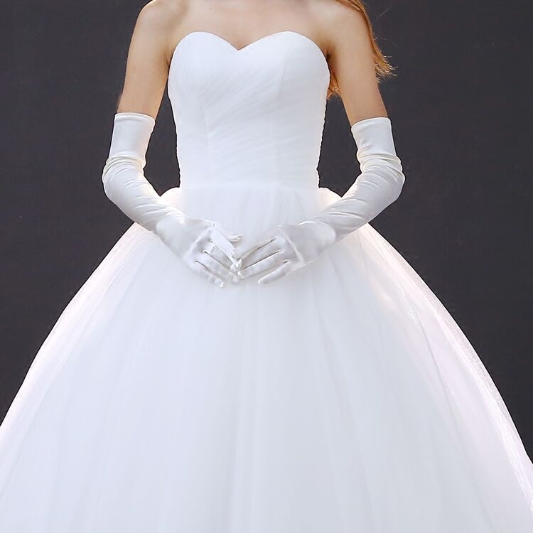 手套秋冬新款缎面长款白色新娘素面全指婚纱婚纱手套