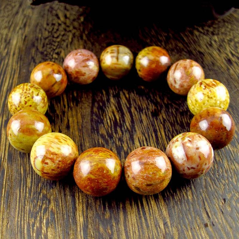 相石缘罕见菩提18mm红黄树化玉木化石手链男手串手链