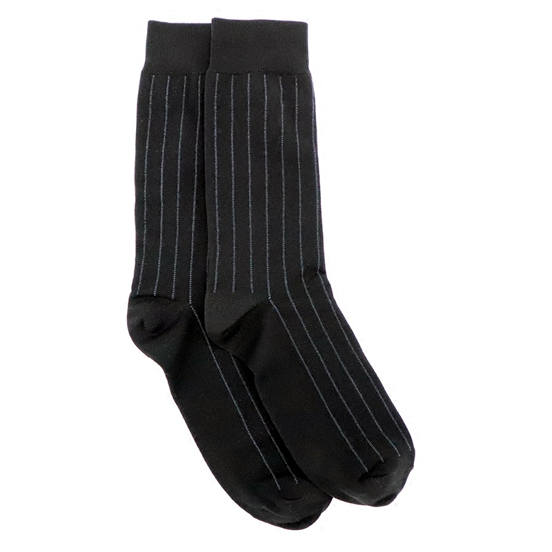 佐印男士丝光商务细条纹长筒绅士黑色皮鞋正装长筒袜