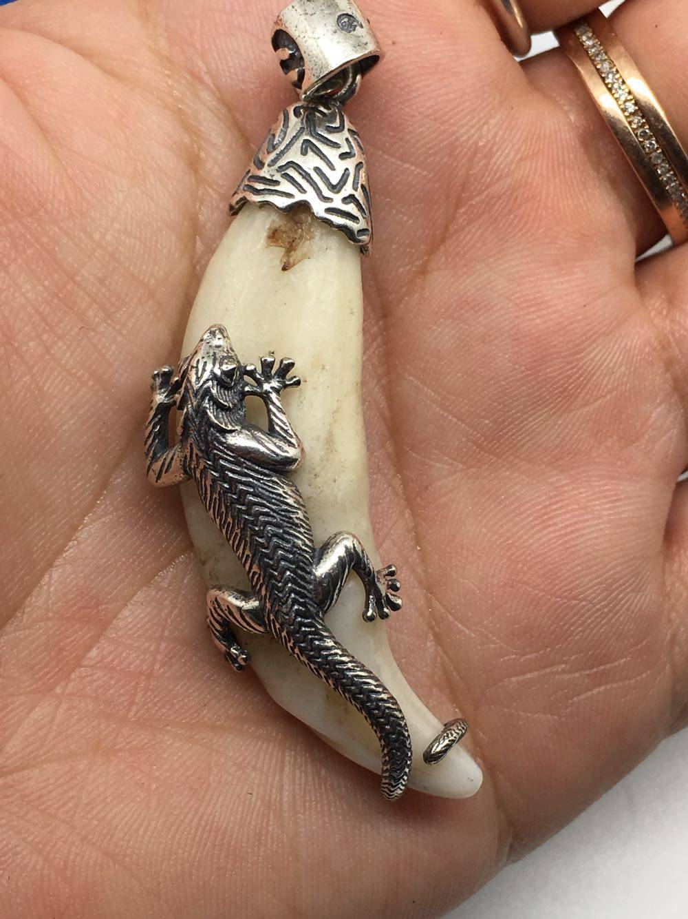 大牙牙齿项链银套纯银包银镶银吊坠狗牙饰品项坠