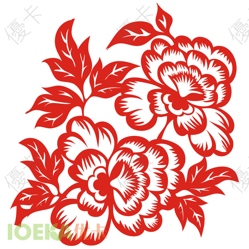 剪纸古典花卉窗花玻璃橱窗装饰贴墙装裱牡丹喜字