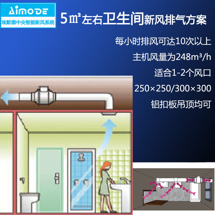 新风系统方案埃默德洗手间换气排气进气卫生间室内新风系统