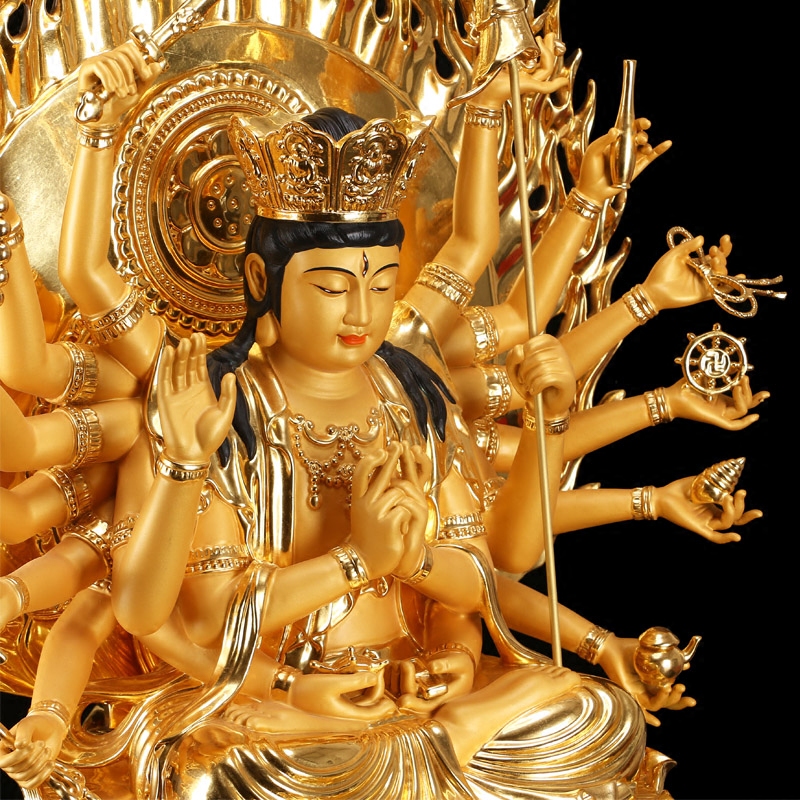 宝成成佛佛教用品准提佛母像准菩萨纯铜贴金摆件