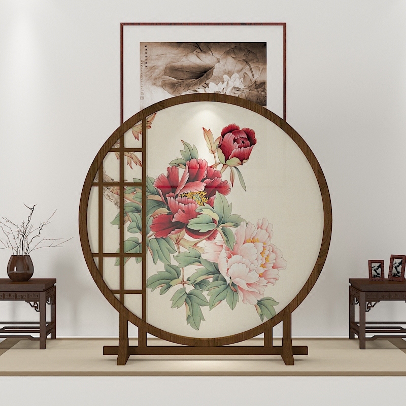 屏风古典实木圆形客厅创意时尚异形座屏云镜座屏