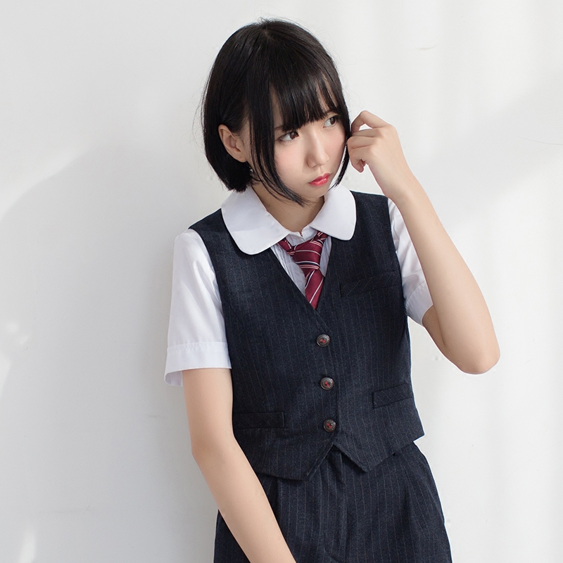 秋装kyouko背心制服jk装上显瘦梗豆马甲单排马夹