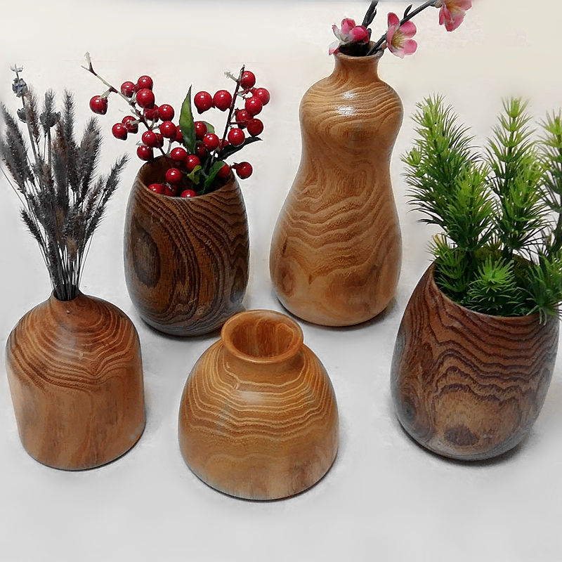 手工木头花器原木木工艺干花花插摆件实木简约花瓶