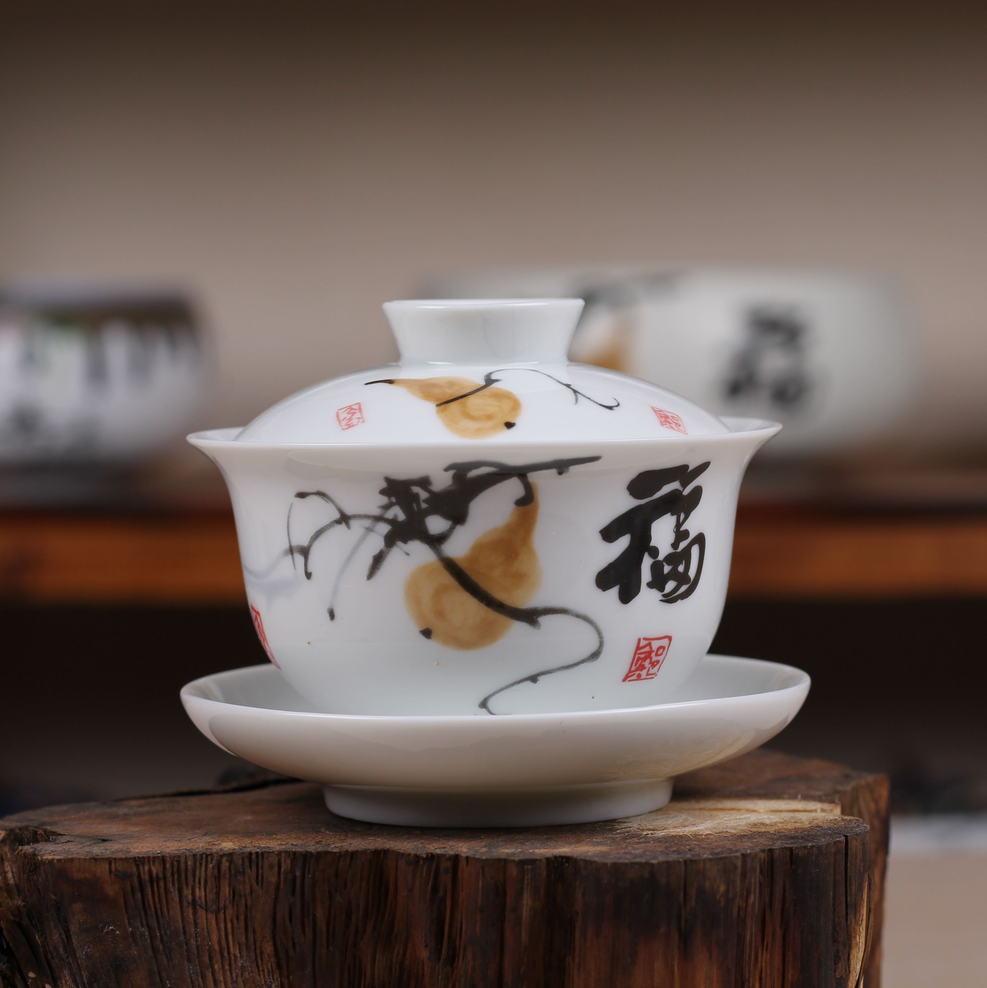 陶瓷盖碗功夫功夫茶茶具配件介碗茶备茶器茶杯盖碗