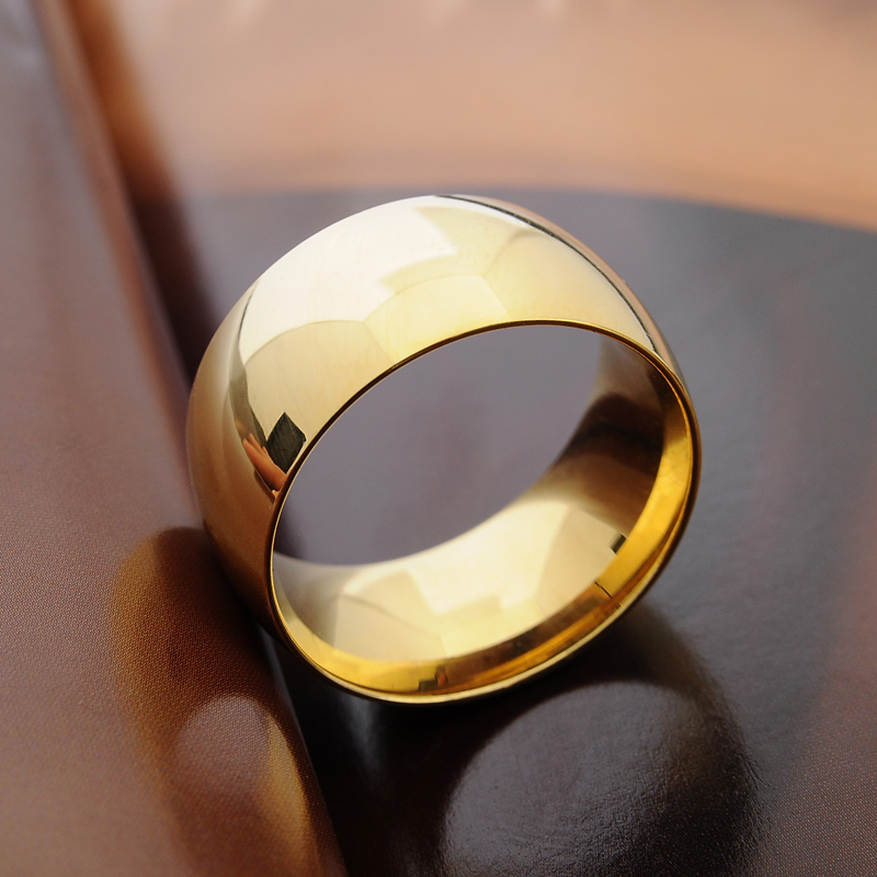 泰爱你大气金色戒指男宽钛钢指环潮个性霸气配饰戒指