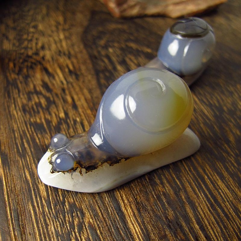 相石缘巧雕蜗牛天然玛瑙玉髓摆件套装文玩可做摆件