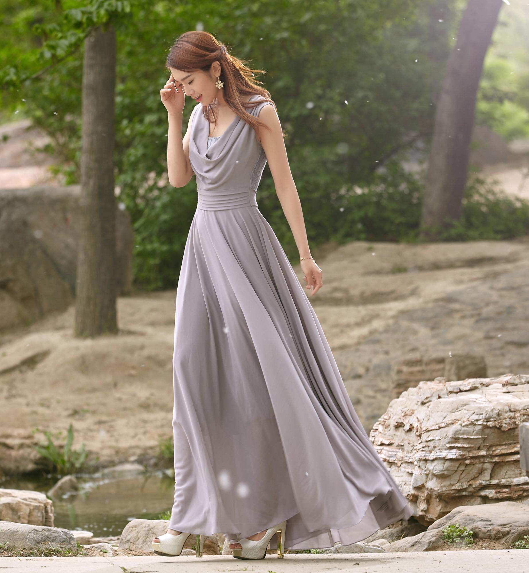 莎点新款波西米亚长裙女裙裙子荡领修身优雅雅时尚连衣裙