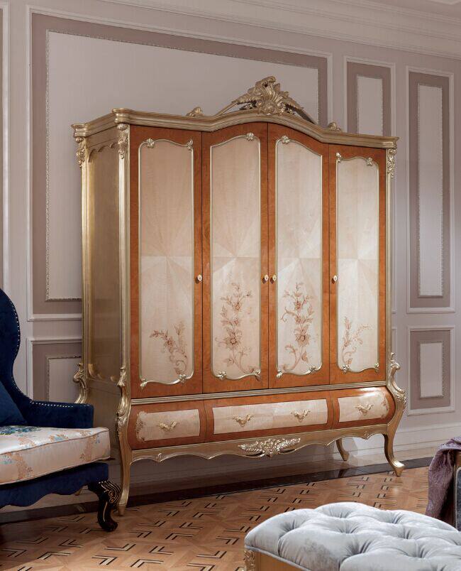 衣柜后现代实木衣橱2米手绘意大利雕花四门古典衣柜