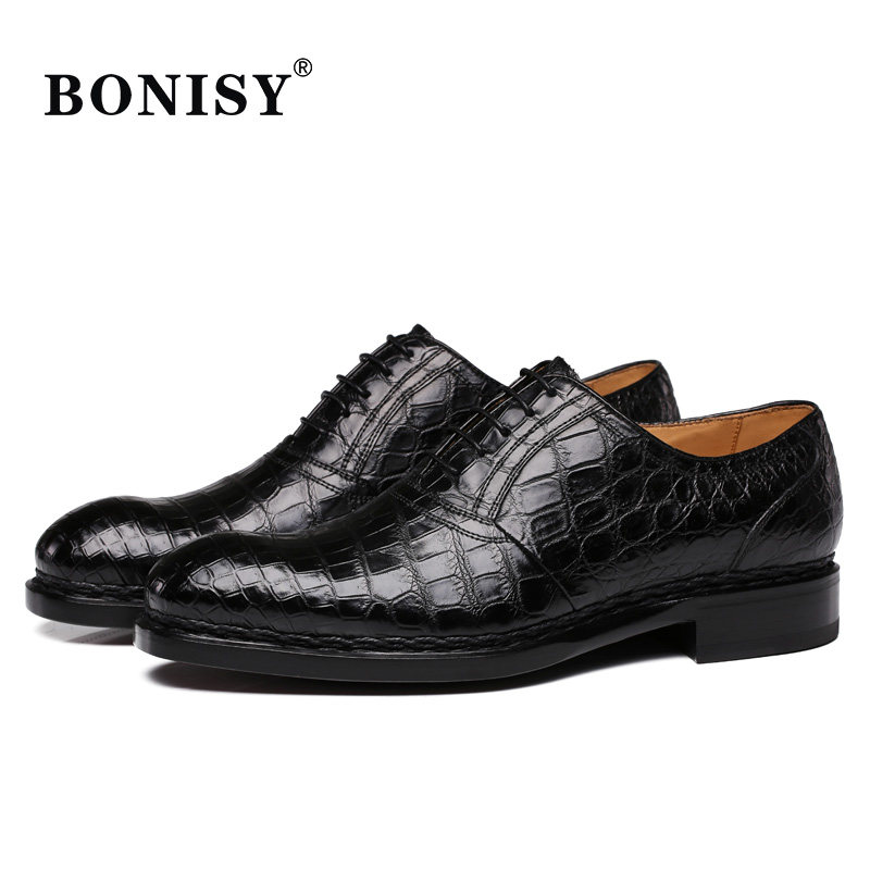 董事长皮鞋系列bonisy男鞋挪威缝制工艺意大利鳄鱼正装皮鞋