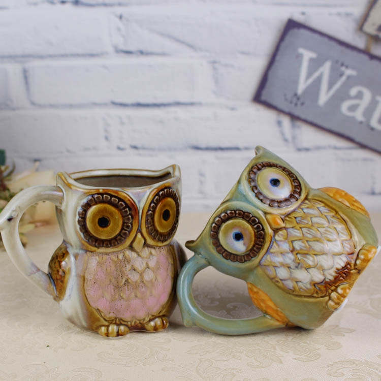 创意家居装饰陶瓷猫头鹰水杯马克刷牙漱口搞怪杯子搞怪杯子