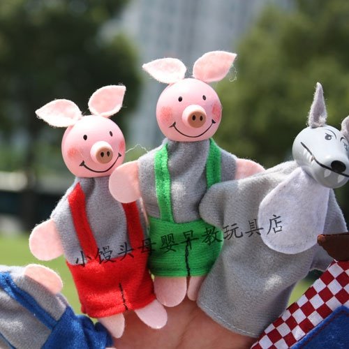 三只小猪盖房子儿童指偶手玩具婴儿手指布偶亲子手偶